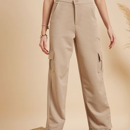 MINT STREET Women Beige Tailored Straight Fit Regular Trousers-image-65