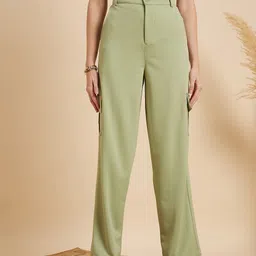 MINT STREET Women Green Tailored Straight Fit Regular Trousers-image-50