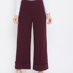 Zastraa Women Burgundy Flared Solid Parallel Trousers-image-73