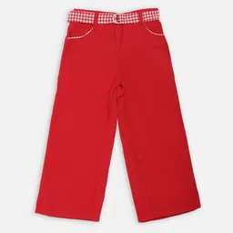 ELLE Girls Red Regular Fit Solid Linen Parallel Trousers-image-30