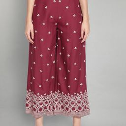 W Women Red Floral Printed Parallel Trousers-picture-20