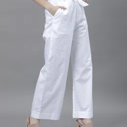 RAREISM Women White Cotton Parallel Trousers-image-71