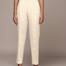 MANGO Women Off White Solid Trousers-image-55
