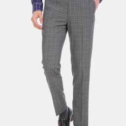 Arrow Men Grey Slim Fit Checked Formal Trousers-image-94
