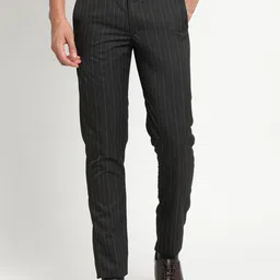 Turtle Men Black Striped Tailored Skinny Fit Trousers-image-19