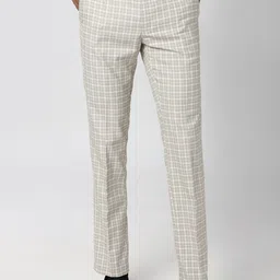Peter England Men Beige Checked Slim Fit Formal Trousers-image-55