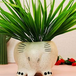 Leafy Tales White Elephant-Shaped Ceramic Planter-39