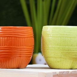 Leafy Tales Red & Yellow 3 Pieces Conical Shape Ceramic Planter-28