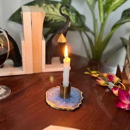 HOMEARTE Blue & Gold Toned Textured Stoneware Candle Holder-picture-9