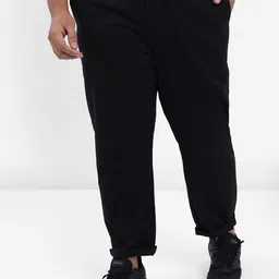 HIGHLANDER Men Black Plus Size Slim Fit Trousers-image-49