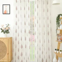 Ariana White & Red Set of 2 Ethnic Motifs Sheer Door Curtain-8