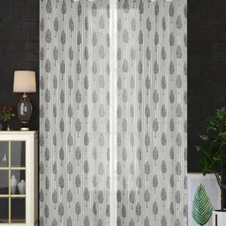 Homefab India Grey & White Set of 2 Floral Sheer Door Curtain-image-86