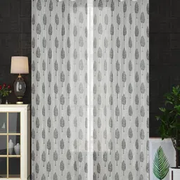Homefab India Grey & Yellow Set of 2 Floral Sheer Long Door Curtains-9