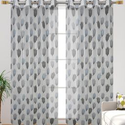 Homefab India Grey & Green Set of 2 Floral Sheer Window Curtain-16