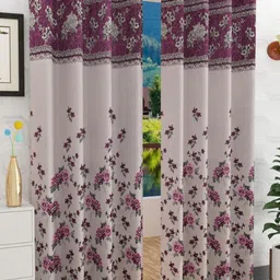 Fresh From Loom Pink & Grey Set of 2 Floral Room Darkening Long Door Curtain-32