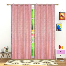 Fresh From Loom Pink & Beige Set of 2 Room Darkening Long Door Curtain-27