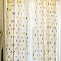 URBAN SPACE Off White & Yellow 2-Pieces Ethnic Motifs Cotton Door Curtains-35