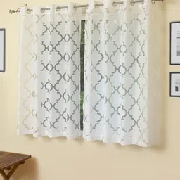 ROSARA HOME White 2 Pieces Geometric Printed Sheer Window Curtains-image-34
