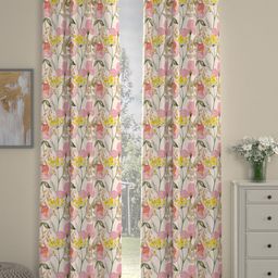 ROSARA HOME Cream-Coloured & Pink Set of 2 Floral Door Curtain-17