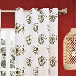 LIVING ROOTS White & Green Ethnic Motifs Block Printed Cotton Door Curtain-41
