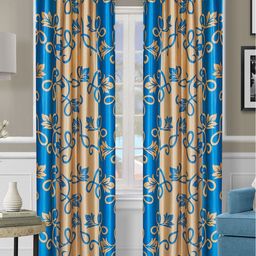 ROMEE Blue & Gold-Toned Set of 2 Floral Room Darkening Long Door Curtain-image-37