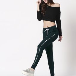 Zeyo Women Green & White Solid Joggers-31
