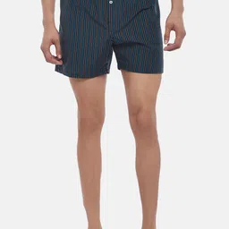 Ajile by Pantaloons Men Navy Blue & Grey Striped Pure Cotton Boxers-image-100