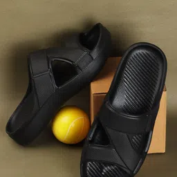 The Roadster Lifestyle Co. Men Black Textured Slip-On Sliders-33