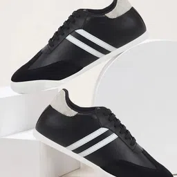FAUSTO Men Black Lace Up PU Sneakers-image-84