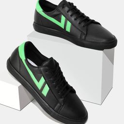 RapidBox Men Black & Green Striped Sneakers-image-33