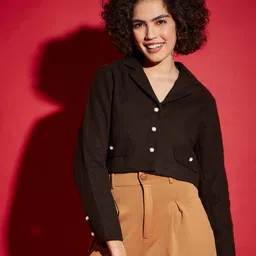 SASSAFRAS Single Breasted Notched-Lapel Collar Cropped Blazers-picture-14