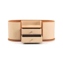 ICHKAN Cream Coloured & Brown Textured Office Table Organiser-1