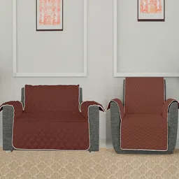 Kuber Industries Brown & Grey 2 Pcs Patterned 2 + 1 Seater Sofa Covers-96