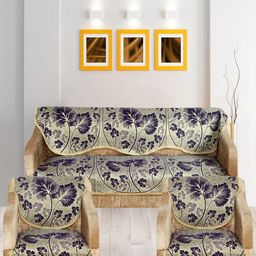 Nendle Beige & Purple 6 Pieces Printed 5-Seater Sofa Covers-image-26