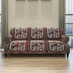 ROMEE Set Of 12 Beige & Red Self-Design 5 Seater Sofa Covers-7