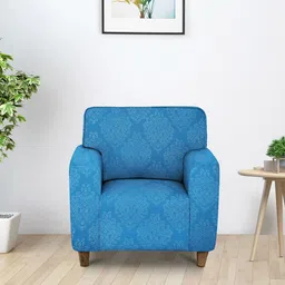 Cortina Blue Printed Stretchable Non-Slip 1-Seater Sofa Covers-34
