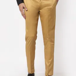 Sam and Jack Men Gold-Toned Smart Skinny Fit Chambray Trousers-image-53