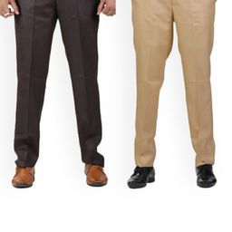 Sam and Jack Men Brown & Beige  Pack of 2 Smart Chambray Trousers-21