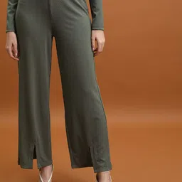 Tokyo Talkies Women Olive Green Mid-Rise Flared Trousers-image-33