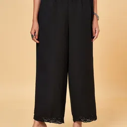 RANGMANCH BY PANTALOONS Women Mid Rise Textured Cotton Trousers-image-4