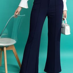 Tokyo Talkies Women Navy Blue Flared Bootcut Trousers-image-54