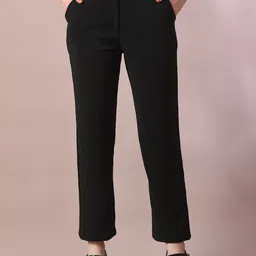 Myshka Women Comfort Straight Fit Wrinkle Free Trousers-image-11