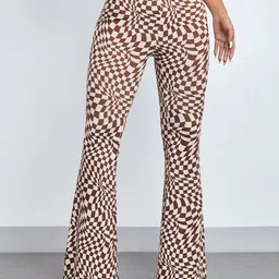 BAESD Women Checked Slim Fit Smart Wrinkle Free Bootcut Trousers-image-11