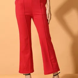Myshka Women Comfort Flared Mid-Rise Wrinkle Free Parallel Trousers-image-55