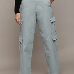 The Roadster Lifestyle Co. Women Grey Mid-Rise Wide Leg Cargo Cotton Trousers-picture-48