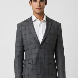 Van Heusen Men Checked Notched Lapel Collar Single Breasted Slim-Fit Formal Blazers-image-92