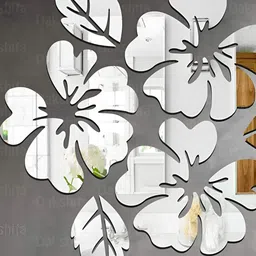 Wall1ders Silver Toned Flower & Leaf Acrylic Mirror Wall Stickers-11