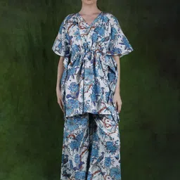Exotic India Printed Pure Cotton V-Neck Kaftan With Palazzo Co-Ords-picture-8