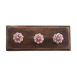 Indianshelf Pink & White Floral Printed Melon Rectangular Shaped Wooden Wall Hook-21