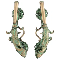 Indianshelf 2 Pcs Beige & Green Pistol Gun Shape Textured Brass Door Handles-image-15